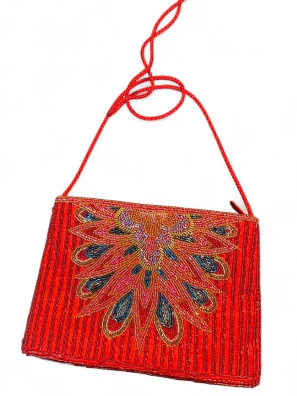 Red Beaded Floral Crossbody Bag